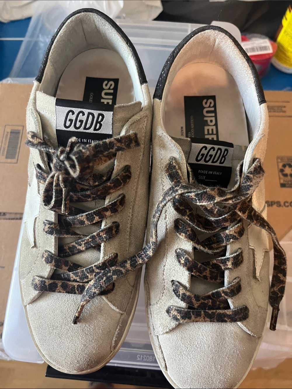 Golden goose GGDB Beige Suede Sneakers with Leopard Laces